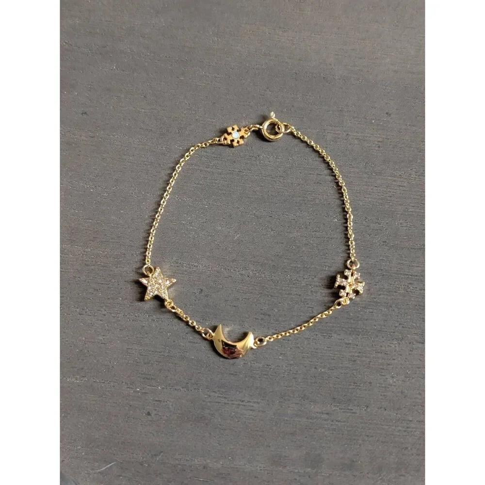 TORY BURCH Celestial Station Stars, Moon, Logo & Pearl Bracelet